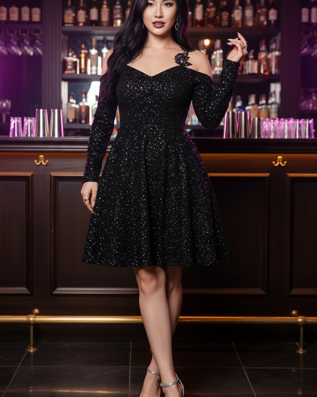 Curvy Schwarzes Glitzerkleid - Ansicht 1