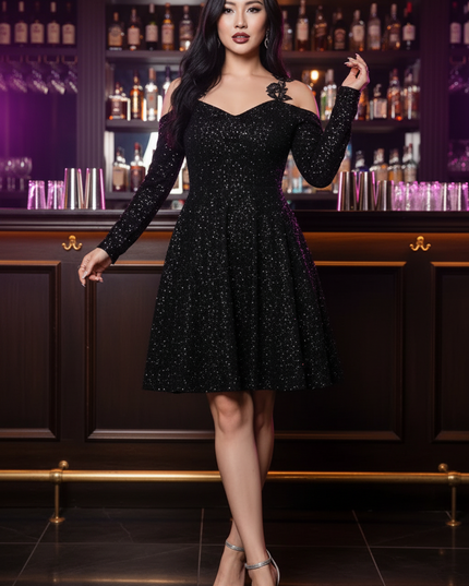Curvy Schwarzes Glitzerkleid - Ansicht 3