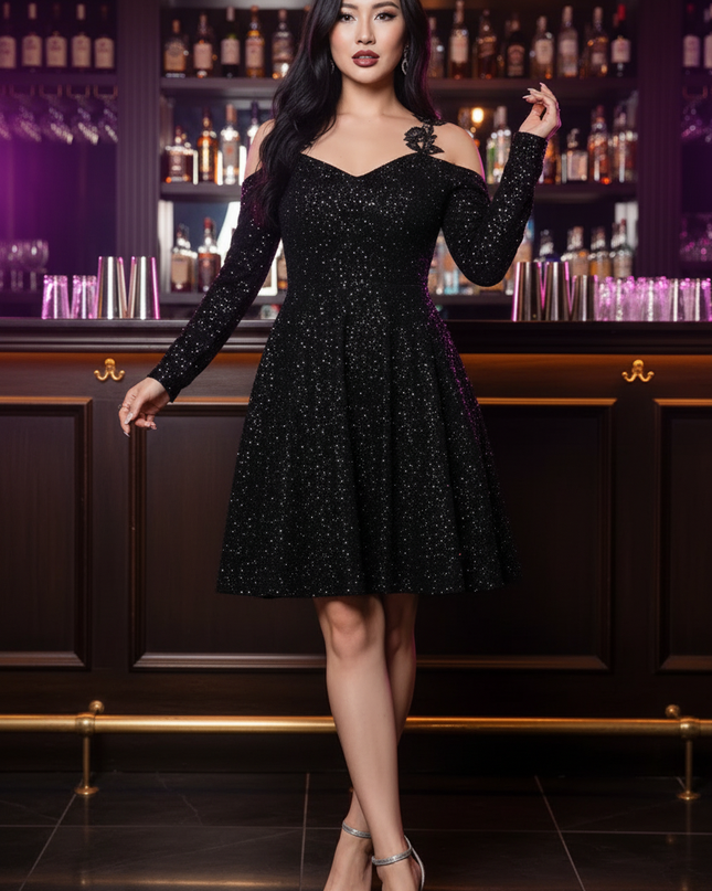 Curvy Schwarzes Glitzerkleid - Ansicht 3