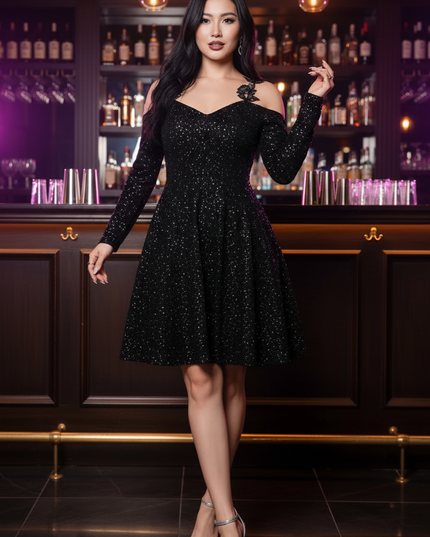 Curvy Schwarzes Glitzerkleid - Ansicht 4