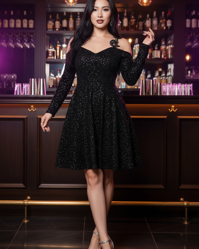 Curvy Schwarzes Glitzerkleid - Ansicht 4