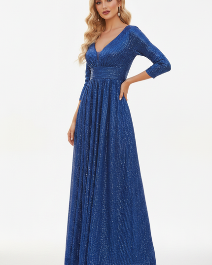 Dunkelblaues Glitzerkleid Langarm - Ansicht 5
