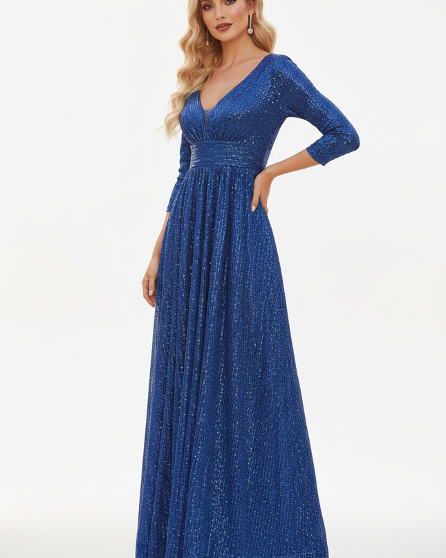 Dunkelblaues Glitzerkleid Langarm - Ansicht 5