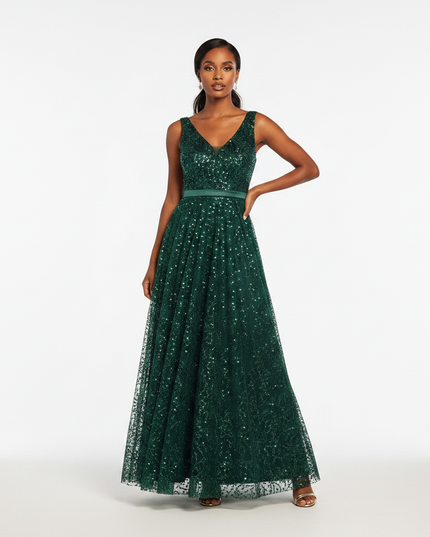 Dunkelgruenes Glitzerkleid Lang - Ansicht 5