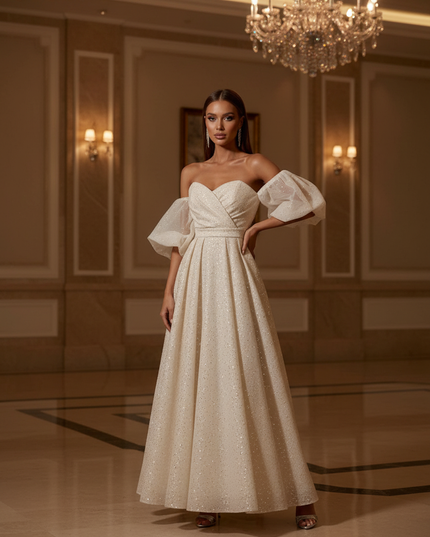 Champagner Brautkleid Pailletten - Ansicht 1