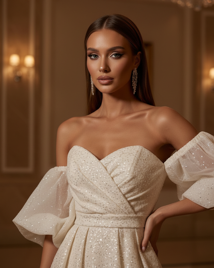 Champagner Brautkleid Pailletten - Ansicht 4