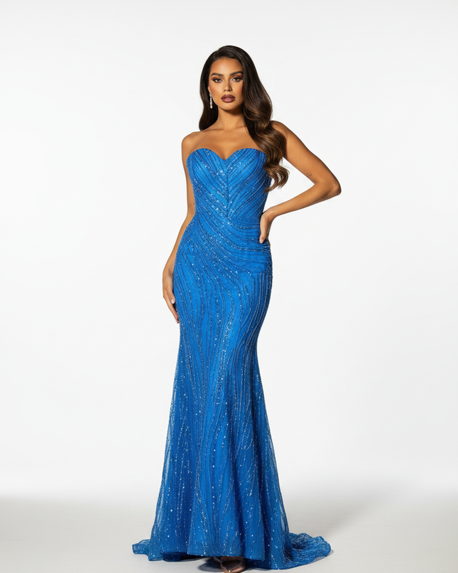 Blaues Meerjungfrau Kleid Lang - Ansicht 5