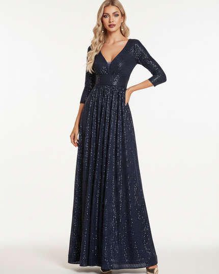 Glitzer Kleid Blau Langarm - Ansicht 5