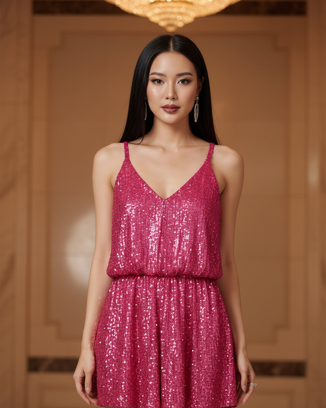 Rotes Damen Glitzer Mini-Kleid - Ansicht 4