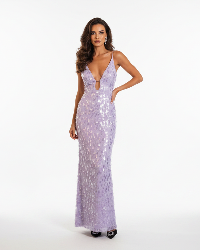 Glitzer-Maxi-Kleid in Lila - Ansicht 5