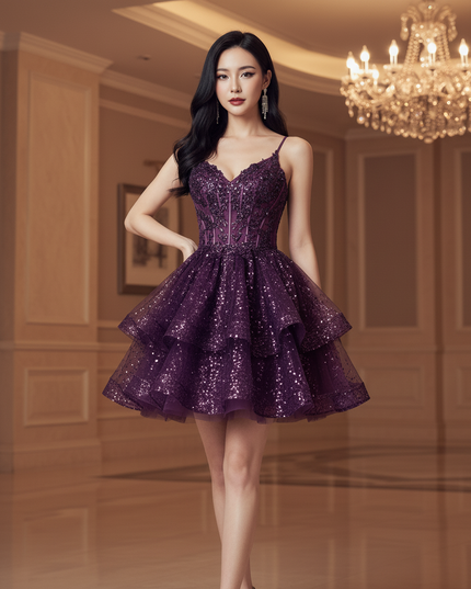 Lila Glitzer Kleid Mini Korsett - Ansicht 4