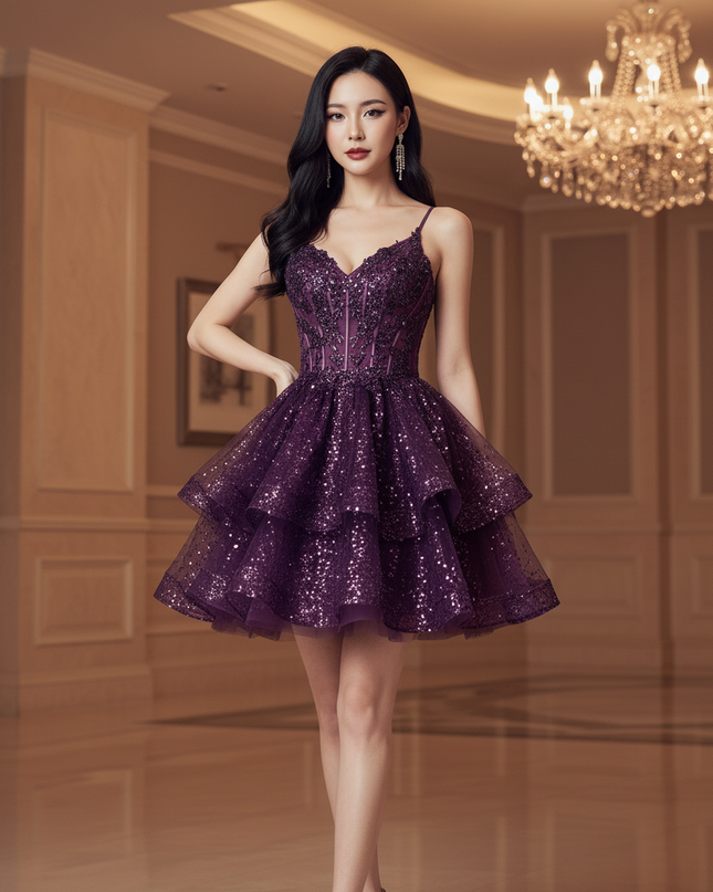 Lila Glitzer Kleid Mini Korsett - Ansicht 4