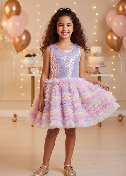 Glitzer Kleid Maedchen Weihnachten - Pailletten Tuelle - Ansicht 1