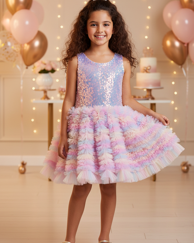 Glitzer Kleid Maedchen Weihnachten - Pailletten Tuelle - Ansicht 1