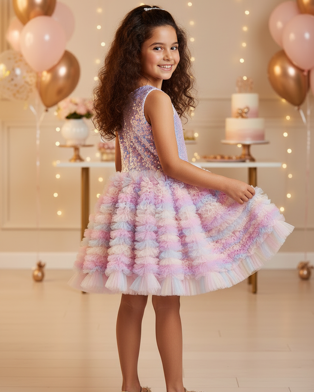Glitzer Kleid Maedchen Weihnachten - Pailletten Tuelle - Ansicht 2