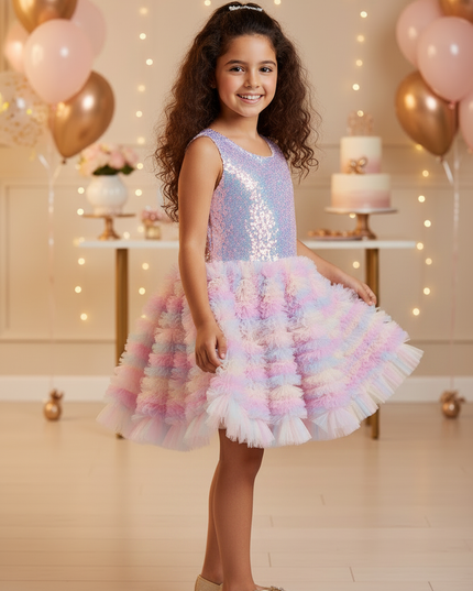 Glitzer Kleid Maedchen Weihnachten - Pailletten Tuelle - Ansicht 3