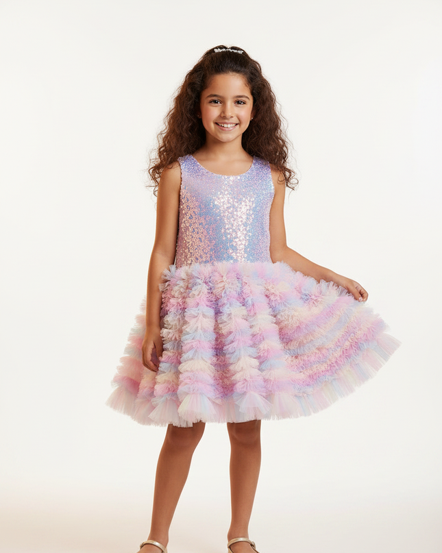 Glitzer Kleid Maedchen Weihnachten - Pailletten Tuelle - Ansicht 5