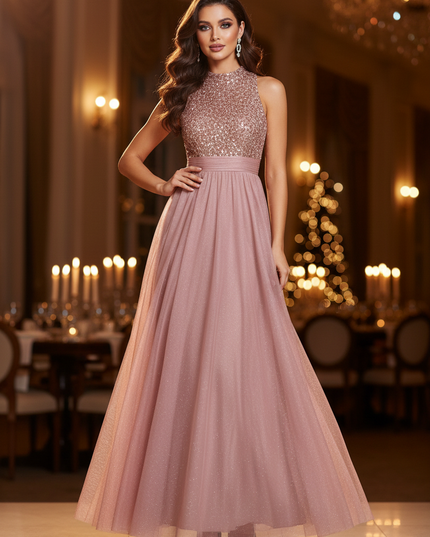 Glitzer Kleid Rosa Lang Tuell - Ansicht 1