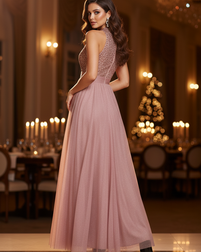 Glitzer Kleid Rosa Lang Tuell - Ansicht 2