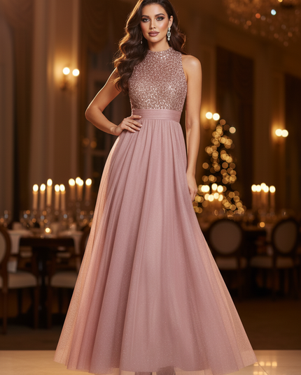 Glitzer Kleid Rosa Lang Tuell - Ansicht 3