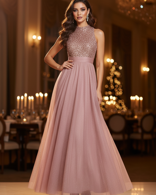 Glitzer Kleid Rosa Lang Tuell - Ansicht 3