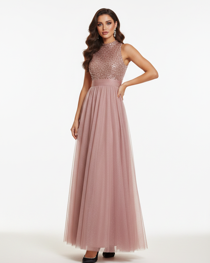 Glitzer Kleid Rosa Lang Tuell - Ansicht 5