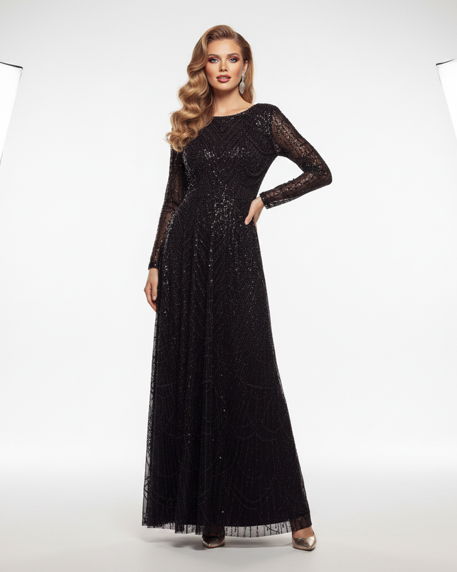 Schwarz Glitzer Kleid Lang - Ansicht 5