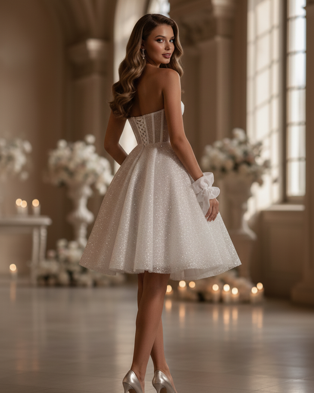Glitzerkleid Weiß Kurz Sweetheart - Ansicht 2