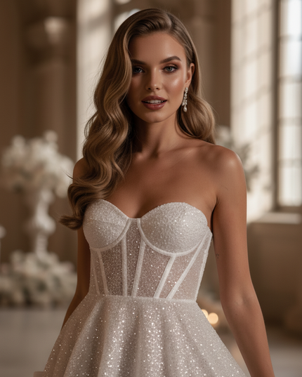 Glitzerkleid Weiß Kurz Sweetheart - Ansicht 4