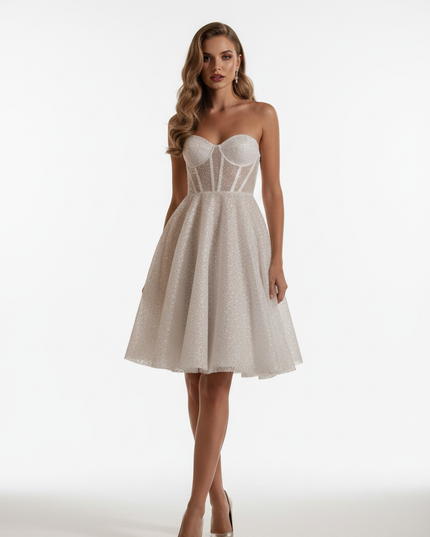 Glitzerkleid Weiß Kurz Sweetheart - Ansicht 5
