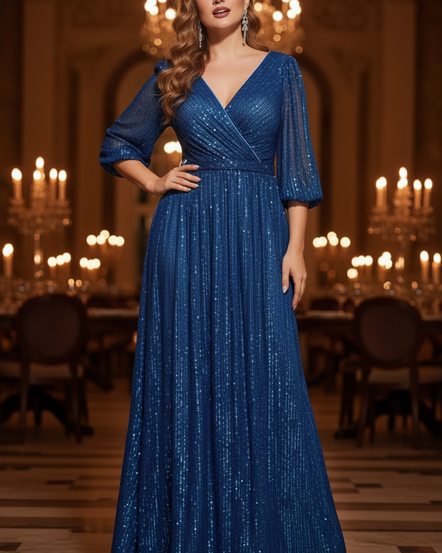 Blaues Glitzerkleid in Plus Size - Ansicht 3