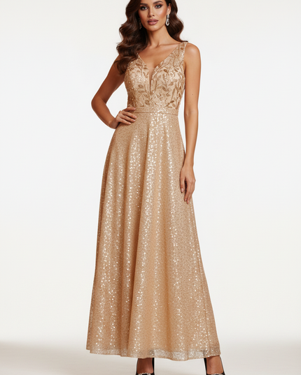 Goldenes Glitzer Abendkleid Lang - Ansicht 5