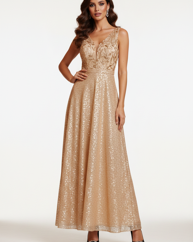 Goldenes Glitzer Abendkleid Lang - Ansicht 5