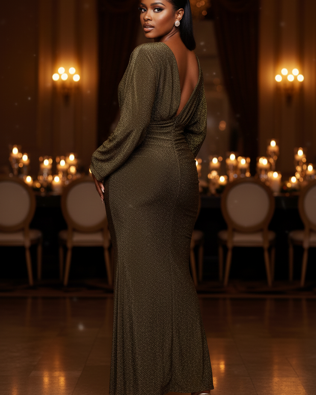 Goldenes Langarm Kleid Grosse Groessen - Ansicht 2