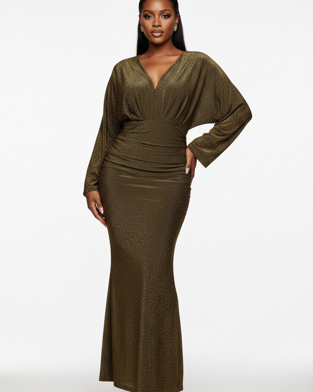 Goldenes Langarm Kleid Grosse Groessen - Ansicht 5