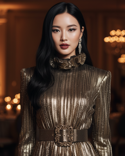 Goldenes Glitzerkleid Langarm Kurz - Ansicht 4