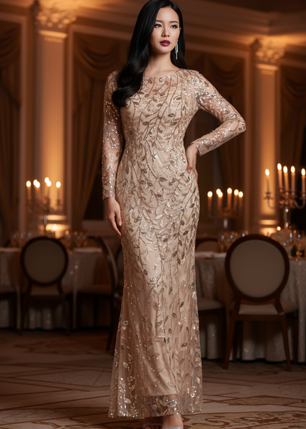 Gold Glitzerkleid Mermaid Langarm - Ansicht 1