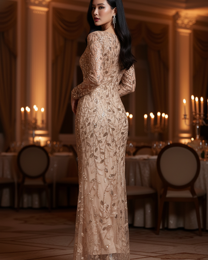 Gold Glitzerkleid Mermaid Langarm - Ansicht 2