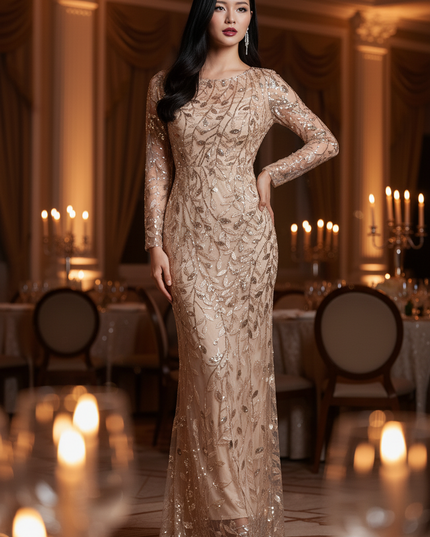 Gold Glitzerkleid Mermaid Langarm - Ansicht 3
