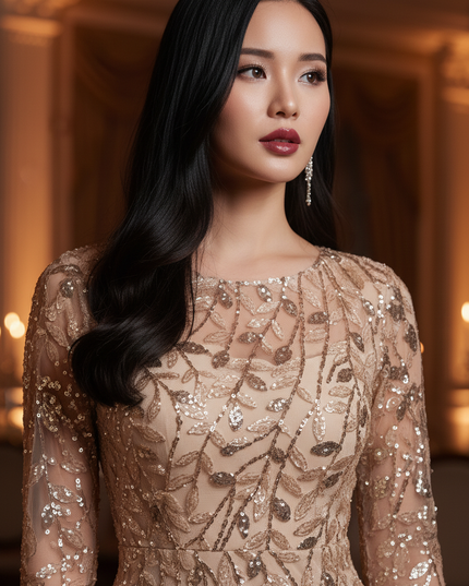 Gold Glitzerkleid Mermaid Langarm - Ansicht 4