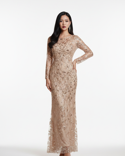 Gold Glitzerkleid Mermaid Langarm - Ansicht 5