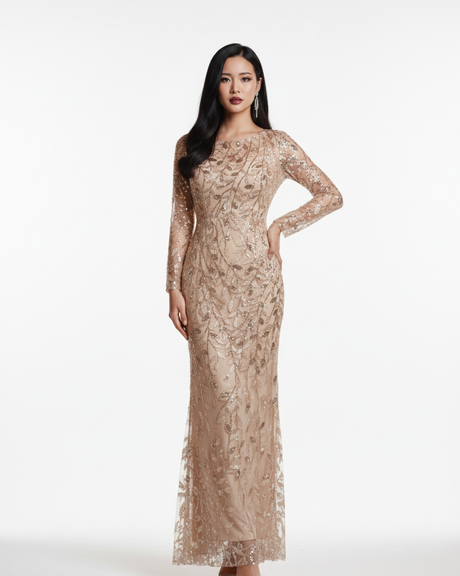 Gold Glitzerkleid Mermaid Langarm - Ansicht 5