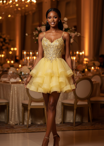 Goldenes Glitzerkleid Kurz Prinzessin - Ansicht 1