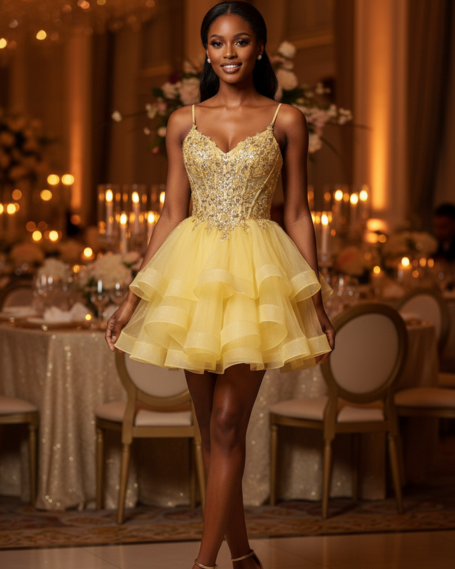 Goldenes Glitzerkleid Kurz Prinzessin - Ansicht 1