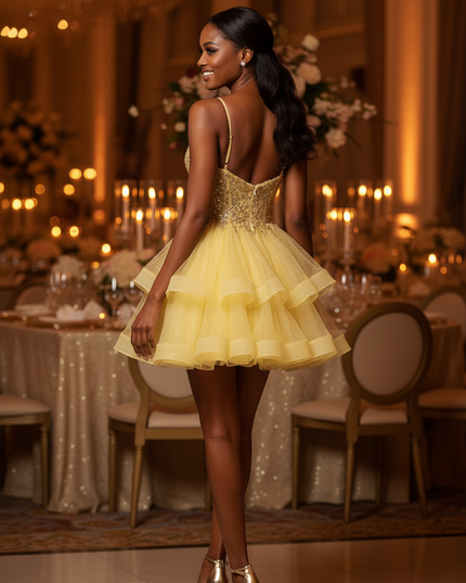 Goldenes Glitzerkleid Kurz Prinzessin - Ansicht 2