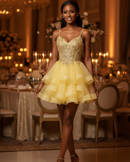 Goldenes Glitzerkleid Kurz Prinzessin - Ansicht 3