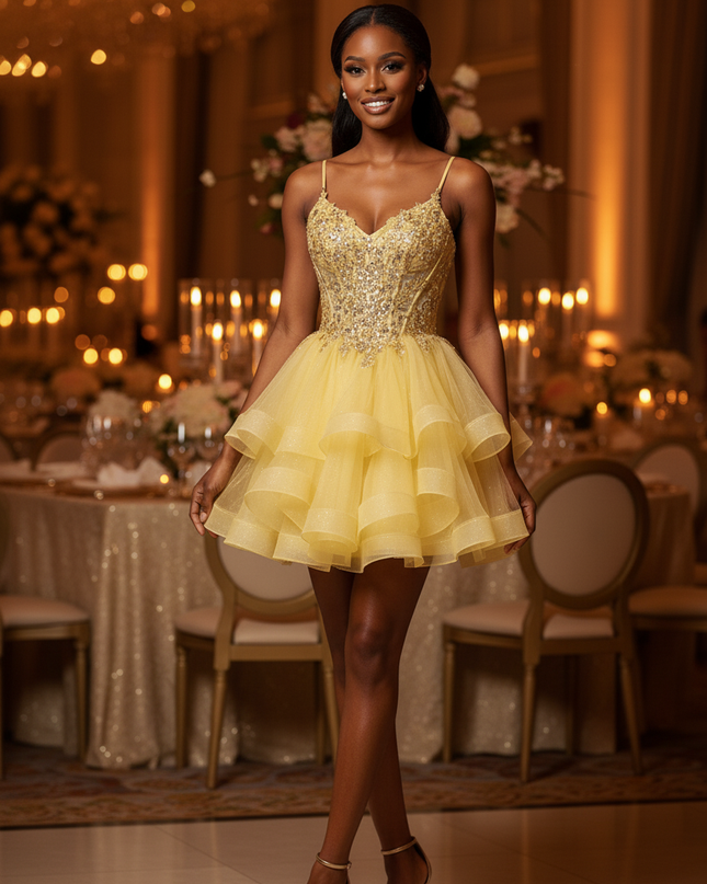 Goldenes Glitzerkleid Kurz Prinzessin - Ansicht 3