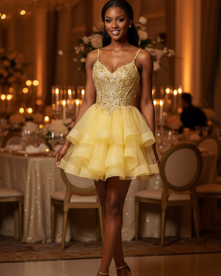 Goldenes Glitzerkleid Kurz Prinzessin - Ansicht 4