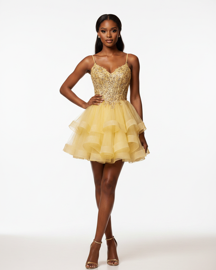 Goldenes Glitzerkleid Kurz Prinzessin - Ansicht 5