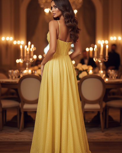 Gold Glitzerkleid Lang mit Tuell - Ansicht 2